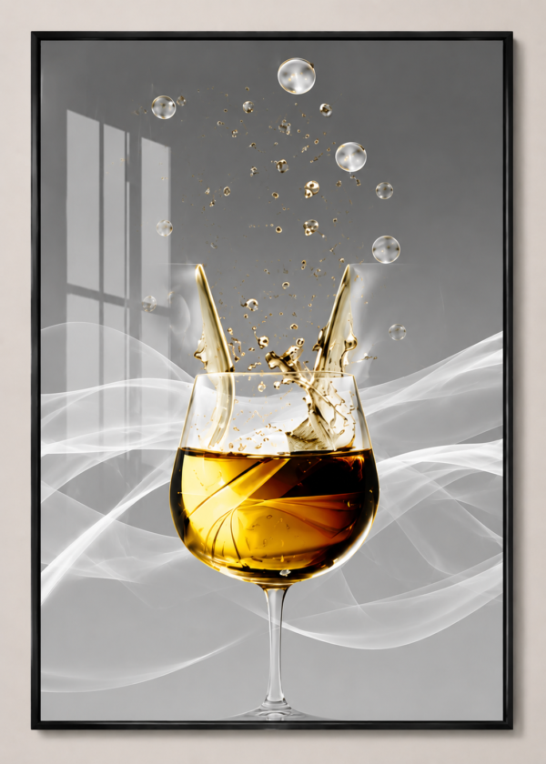 Art Mural Moderne en Cristal Porcelaine – Verres Élégants | Cadre Noir et Doré | 50 × 70 cm