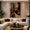 7A4435EA-F2C8-4501-9732-92C60E7A80C2 Art mural 1 pièce – Femme Africaine Élégante | Cadre en Cristal Porcelaine | Cadre Noir | Décoration Murale Moderne | 50 × 70 cm | Rithdecor