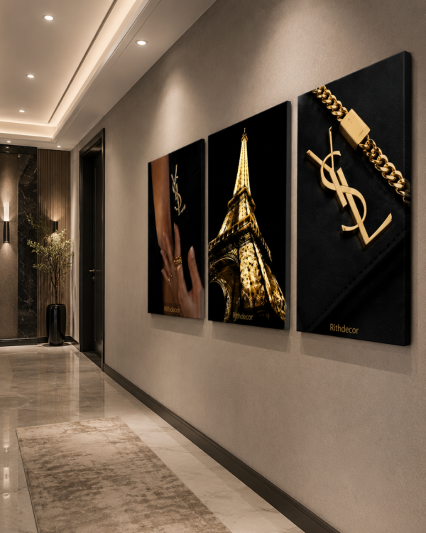 7B37CA02-9F94-4026-9BE8-4C5A6691C60D Élégance Parisienne – Ensemble de 3 Tableaux Décoratifs sur Toile | Style Luxe Noir & Or | 18 × 24 pouces | RithDecor