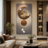 80B43D7F-038B-448B-BDF2-4DD56C778B06 Tableau mural contemporain « Équilibre Lunaire » – Art mural 3D beige, brun et or – Toile décorative de luxe