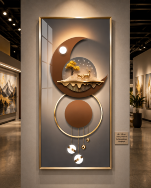8689421A-BE88-4B03-A369-9E8A39183BFC Tableau mural contemporain HD – Cristal porcelaine – Cadre aluminium or champagne brossé – 60 × 120 cm
