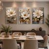 Ensemble de 3 Tableaux Floraux sur Toile – Fleur Blanche Élégante | Décoration Murale Moderne | 50 × 70cm | RithDecor