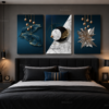 Ensemble de 3 Tableaux Muraux Abstraits de Luxe – Art Géométrique Bleu Marine et Marbre – Canvas sur Toile – 50 × 70 cm