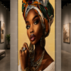 TABLEAU DECORATIF FEMME AFRICAINE SUR TOILE CANEVAS HAUTE DEFINITION 60X120 CM-RITHDECOR