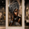 97978083-609A-4819-9365-22BD4A3A21AE Art mural 1 pièce – Femme Africaine Élégante | Tableau en Cristal Porcelaine | Cadre Jaune Or | 60 × 120 cm | Décoration Murale de Luxe | Rithdecor