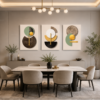 Ensemble de 3 Tableaux Muraux Abstraits – Canvas sur Toile – Art Géométrique Moderne – 45 × 60 cm – Tons Beige, Vert Sauge, Noir et Or