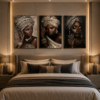 9DAE38A3-C8F9-4CFD-8EBD-48DACA1DF7D4 Ensemble de 3 tableaux muraux en cristal porcelaine – Collection Élégance Africaine – Cadre noir ou champagne brossé – 50 × 70 cm chacun