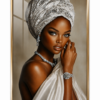 A0639936-B1AA-4FC8-A0EC-AC54221746B9 Pièce d’art mural en cristal porcelaine – Portrait Élégance Africaine – 50 × 70 cm – Cadre aluminium or champagne brossé