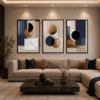 Ensemble de 3 Tableaux Abstraits Modernes – Cadre Aluminium Or Champagne – Cristal Porcelaine Effet Diamant – 50 × 70 cm