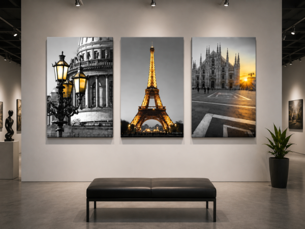 Trio Urbain Prestige – Paris & Architecture Européenne | Ensemble de 3 Tableaux sur Toile
