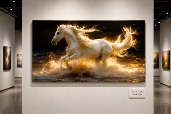 Art mural Cheval Blanc – Tableau sur Toile (Canvas) | Décoration Murale Moderne | Cadre Toile | 60 × 120cm | Rithdecor