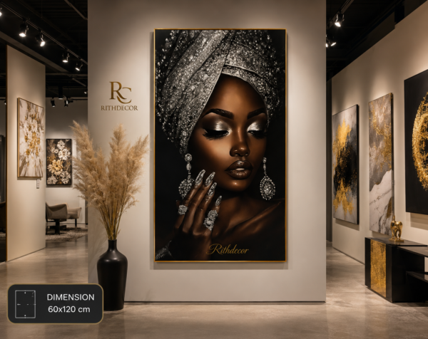 C16C3E92-83FF-4BA8-8A1F-3C5F6C83FABA Art mural 1 pièce – Portrait Femme Élégante Noir & Or | Tableau en Cristal Porcelaine | Décoration Murale de Luxe | 60 × 120 cm | Rithdecor