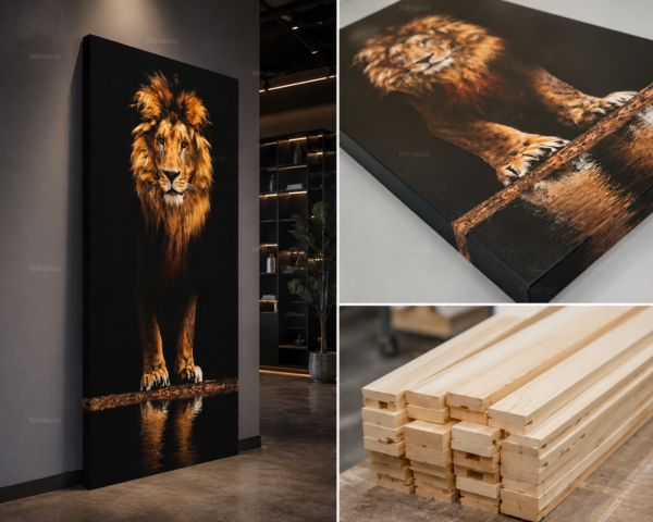 C68056AD-05E4-4D33-9E71-5E557B02379D Lion Majestueux – Tableau Décoratif sur Toile | Canvas Wall Art Moderne | Noir et Or | 60 × 120 cm | RithDecor