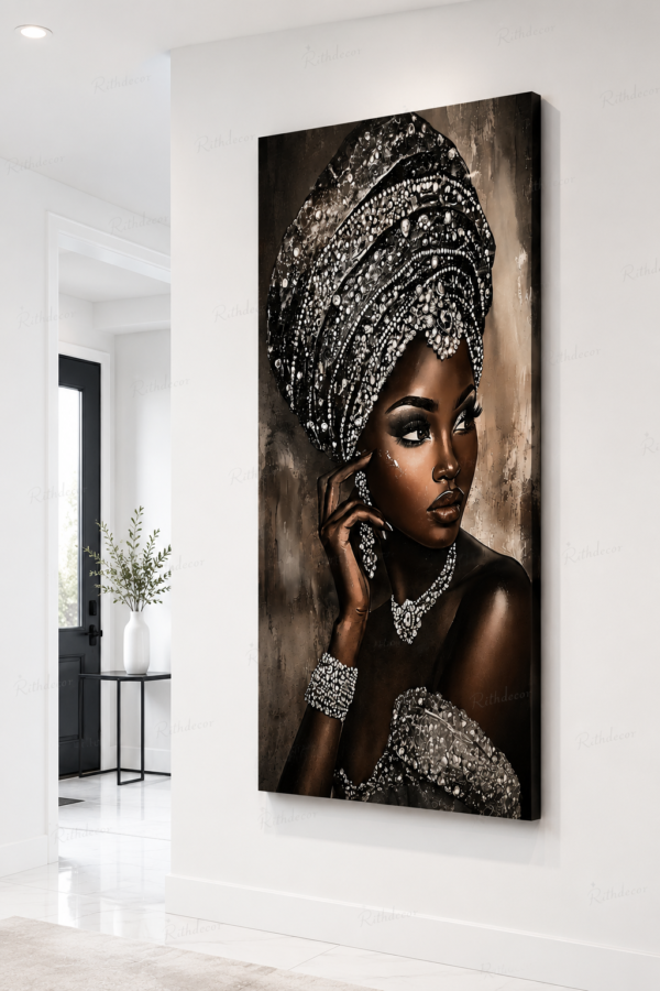 C8F9E046-1EB7-44B6-8335-C1CACAC33D6E Art mural 1 pièce – Femme Africaine Élégante | Décoration Murale en Métal | Tableau Vertical Moderne | 60 × 120 cm | Rithdecor