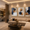 Ensemble de 3 Tableaux Abstraits Modernes – Cadre Aluminium Or Champagne – Cristal Porcelaine Effet Diamant – 50 × 70 cm