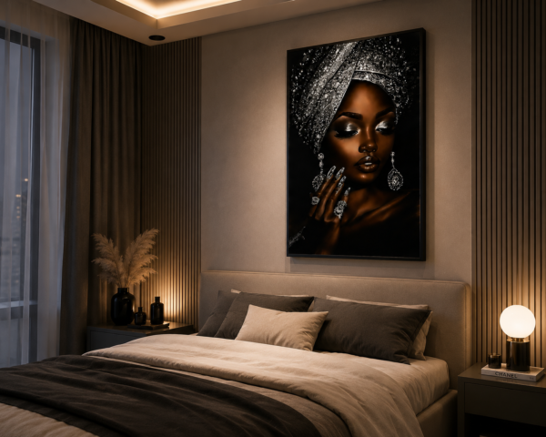 D3DE2D94-A72E-49F6-9D8A-5E9D368D4C31 Art mural 1 pièce – Portrait Femme Élégante Noir & Or | Tableau en Cristal Porcelaine | Décoration Murale Moderne | 50 × 70 cm | Rithdecor