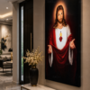 1 Pcs Tableau Décoratif Jésus Sacré-Cœur – Art Mural Religieux Moderne | Cadre Canva | 60 × 120 cm | RithDecor