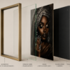 E773F260-A704-42C5-A5C8-0F69438D66AE Ensemble de 3 tableaux muraux en cristal porcelaine – Collection Élégance Africaine – Cadre noir ou champagne brossé – 50 × 70 cm chacun