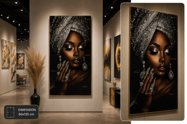 E8DF63AC-39D4-483E-BAB0-5133C0BD1F1F Art mural 1 pièce – Portrait Femme Élégante Noir & Or | Tableau en Cristal Porcelaine | Décoration Murale de Luxe | 60 × 120 cm | Rithdecor