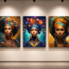 Ensemble de 3 Tableaux Africains Modernes – Art Mural sur Toile (Canvas) – Décoration Murale Colorée – 45 × 60 cm chacun