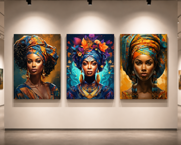 Ensemble de 3 Tableaux Africains Modernes – Art Mural sur Toile (Canvas) – Décoration Murale Colorée – 45 × 60 cm chacun
