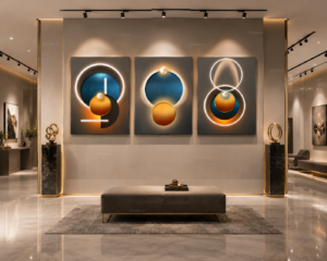 EC143D0F-E633-440D-A192-E738DAC5ECA1 Ensemble de 3 Tableaux Muraux Abstraits Lumineux – Canvas sur Toile – Art Moderne Géométrique – 50 × 70 cm