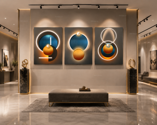 EC143D0F-E633-440D-A192-E738DAC5ECA1 Ensemble de 3 Tableaux Muraux Abstraits Lumineux – Canvas sur Toile – Art Moderne Géométrique – 50 × 70 cm
