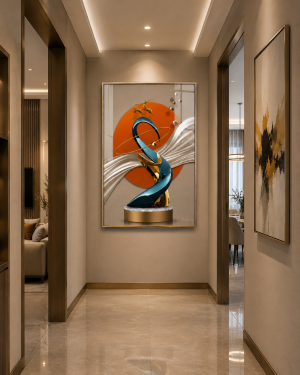 1 Pcs Tableau mural moderne en cristal porcelaine – Sculpture abstraite de luxe avec cadre noir ou champagne brossé