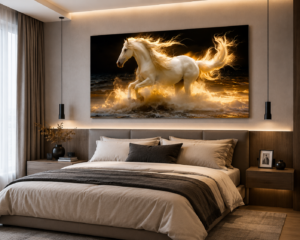 Art mural Cheval Blanc – Tableau sur Toile (Canvas) | Décoration Murale Moderne | Cadre Toile | 60 × 120cm | Rithdecor