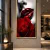 Cadre Décoration Mural Luxe – Lèvres Rouges & Rose Rouge – Art Contemporain – Cadre Cristal Porcelaine en Diamant – 60 × 120 cm – Encadrement Doré