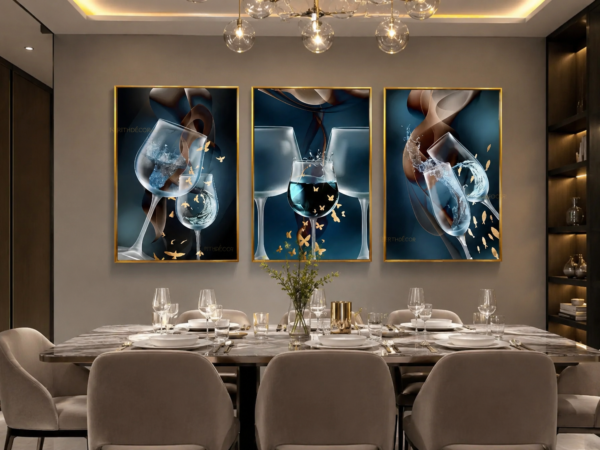F5E84826-6509-4F27-9745-2D2CBC0B031A Ensemble de 3 Cadres Décoratifs Modernes – Verres à Vin en Cristal Porcelaine – 50 × 70 cm