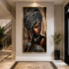 FBDD297D-E3C8-450E-831C-D37DBD2E3BC2 Art mural 1 pièce – Femme Africaine Élégante | Tableau en Cristal Porcelaine | Cadre Jaune Or | 60 × 120 cm | Décoration Murale de Luxe | Rithdecor