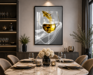 Art Mural Moderne en Cristal Porcelaine – Verres Élégants | Cadre Noir et Doré | 50 × 70 cm