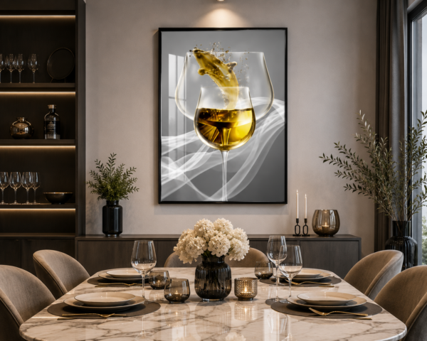 Art Mural Moderne en Cristal Porcelaine – Verres Élégants | Cadre Noir et Doré | 50 × 70 cm