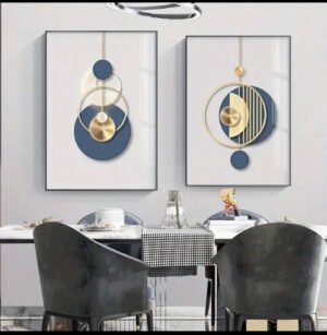 IMG_0019 Ensemble de 2 Tableaux Muraux Abstraits Modernes – Bleu Marine et Or – Décoration Murale de Luxe – Cadre Noir – 50 × 70 cm