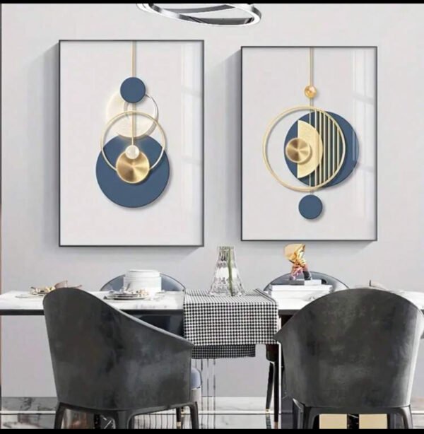 IMG_0019 Ensemble de 2 Tableaux Muraux Abstraits Modernes – Bleu Marine et Or – Décoration Murale de Luxe – Cadre Noir – 50 × 70 cm