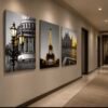 Trio Urbain Prestige – Paris & Architecture Européenne | Ensemble de 3 Tableaux sur Toile