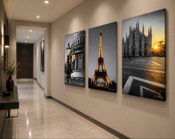 Trio Urbain Prestige – Paris & Architecture Européenne | Ensemble de 3 Tableaux sur Toile
