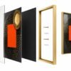 Luxury Black Gold Orange Abstract Wall Art Set of 3 Luxury Black Gold Orange Abstract Crystal Porcelain Wall Art Set of 3 – Modern Marble Texture Wall Décor | 45 x 60 cm with Champagne Gold Frame