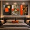 Luxury Black Gold Orange Abstract Wall Art Set of 3 – Modern Geometric Marble Crystal Porcelain Luxury Black Gold Orange Abstract Crystal Porcelain Wall Art Set of 3.