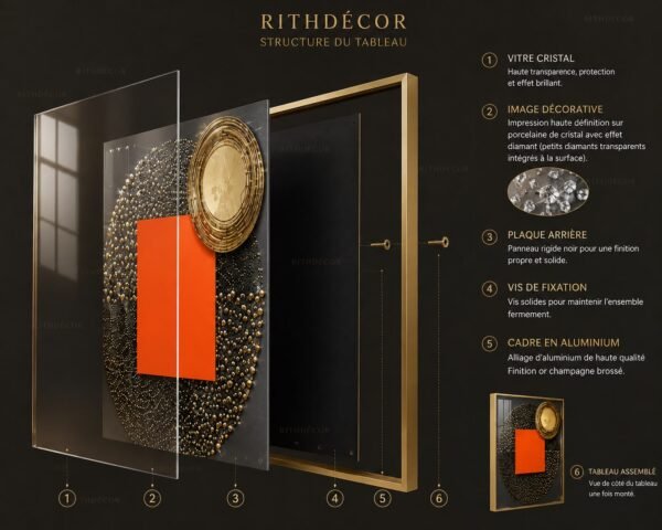 WhatsApp Image 2026-08-06 at 11.01.58 Luxury Black Gold Orange Abstract Crystal Porcelain Wall Art Set of 3 – Modern Marble Texture Wall Décor | 50 x 70 cm with Champagne Gold Frame