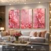 Tableau Floral Rose Luxe 50 × 70 cm – Crystal Porcelain Effet Diamant – Cadre Or Champagne | RithDecor