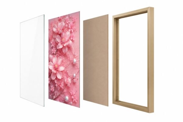Tableau Floral Rose Luxe 50 × 70 cm – Crystal Porcelain Effet Diamant – Cadre Or Champagne | RithDecor