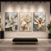 WhatsApp Image 2026-08-19 at 12.33.57 Ensemble 3 Tableaux Fleurs Luxe Blanc Or – Cristal Porcelaine Effet Diamant – Cadre Or Champagne Brossé – 50 x 70 cm